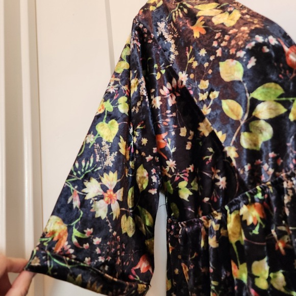 Natural Life Stella Velvet Dress M Black Floral Whimsigoth Boho Babydoll Pockets - Picture 5 of 12